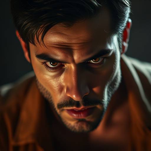 An actor deeply focused and portraying a character's intense emotions
