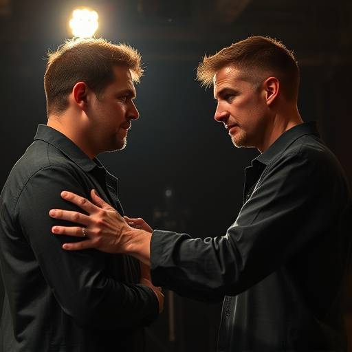 Two actors deeply engaged in a scene study rehearsal
